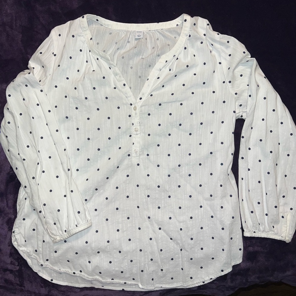 Navy Blue Polka Dot Button Up
